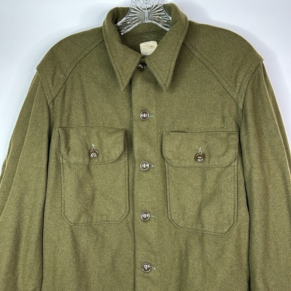 Vintage Military Wool Green Field Button Up Shirt 1954 21x26 Small - Picture 2 of 11